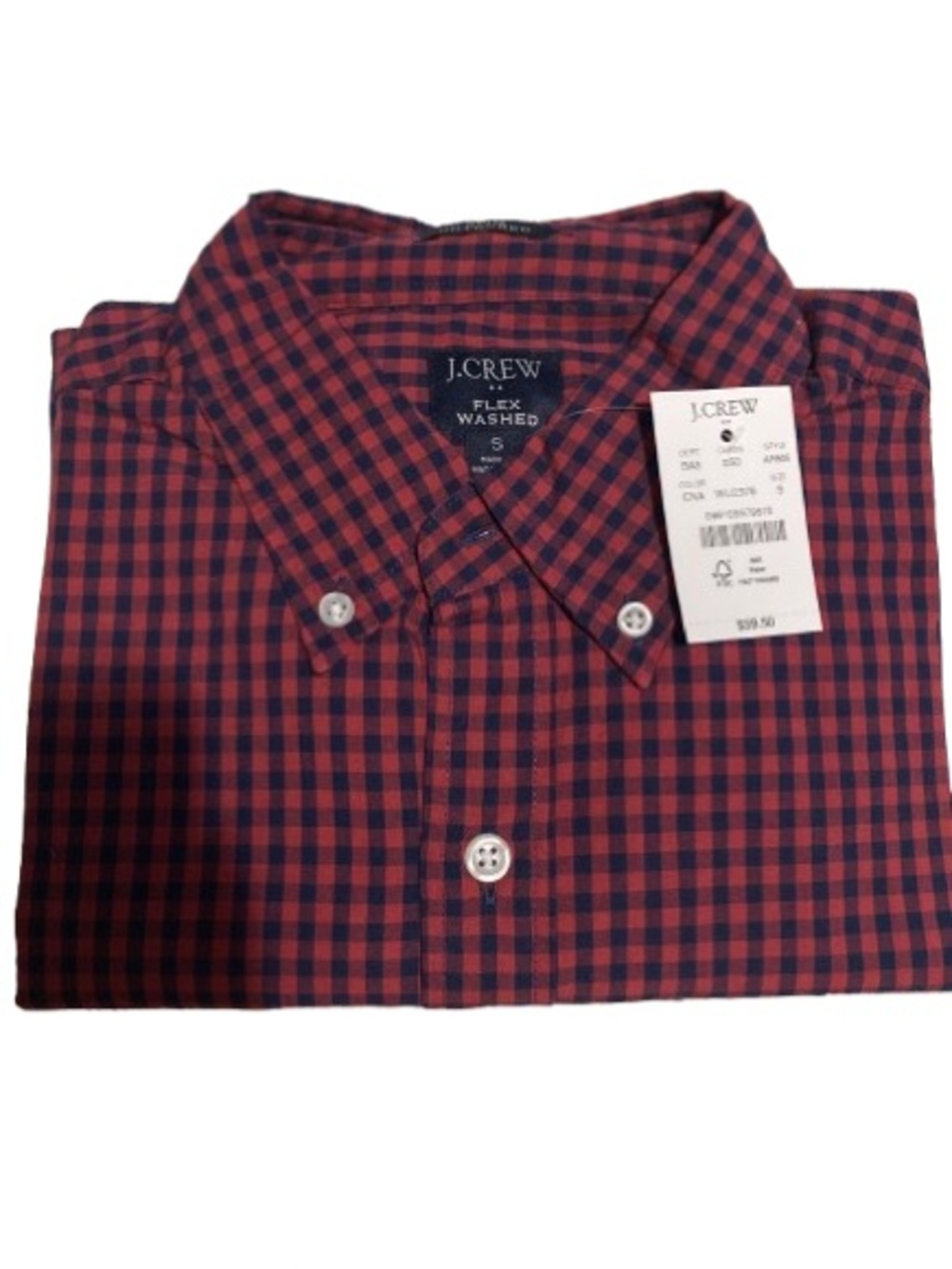 J. Crew Red and Navy Gingham Button-Down Shirt